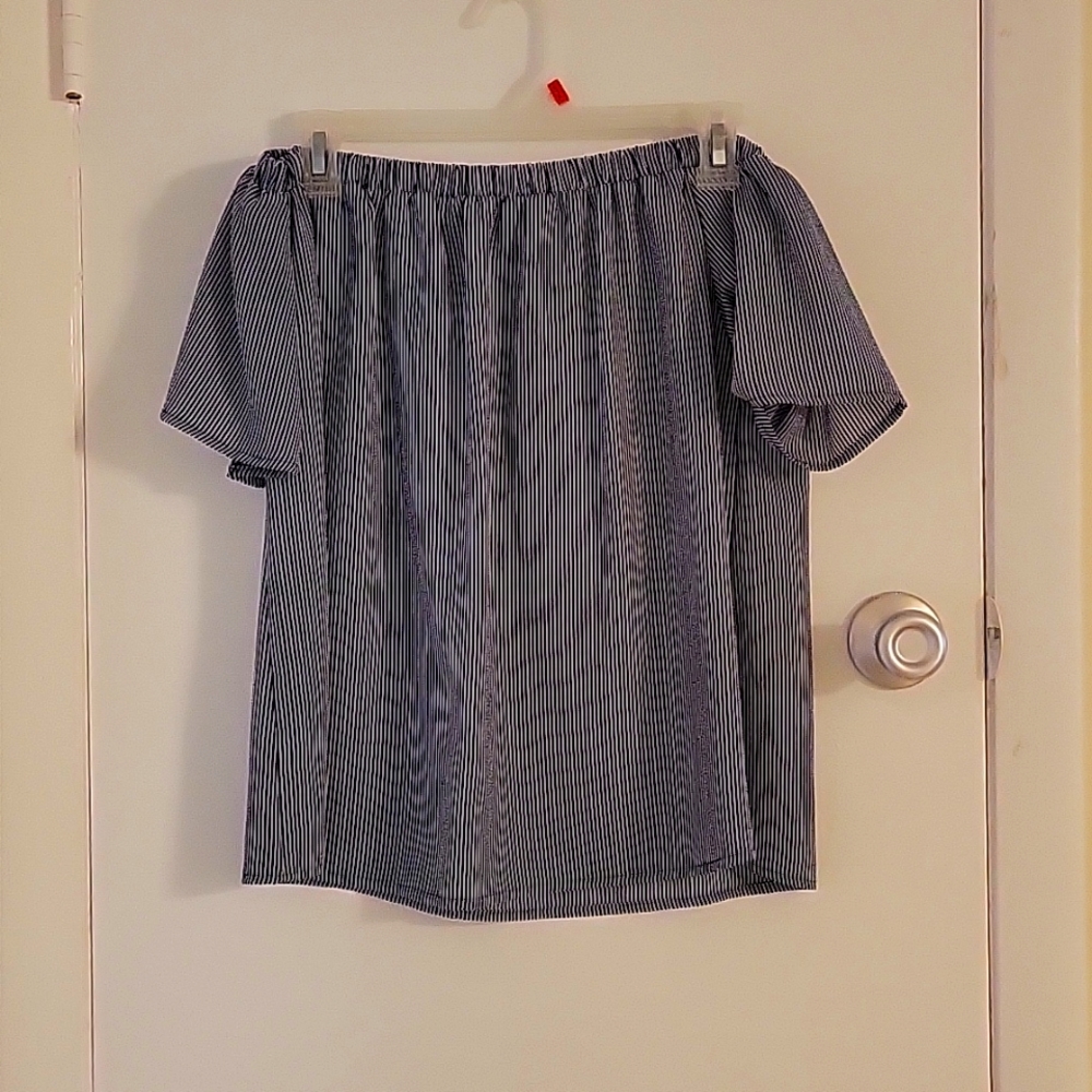 Stripped blue and white off the shoulder blouse